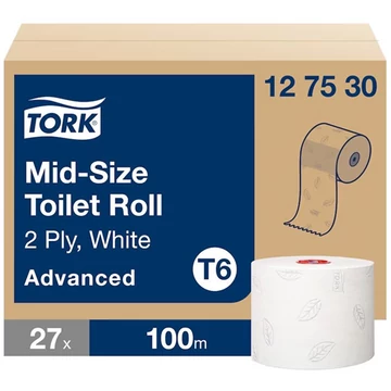 Tork Duplatekercses Mid-Size toalettpapír 2 rétegű, 27 tekercs/karton - T6 - Fehér