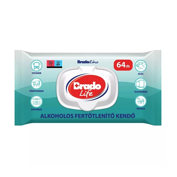 Bradochem BradoLife alkoholos fertőtlenítő kendő 64 db-os