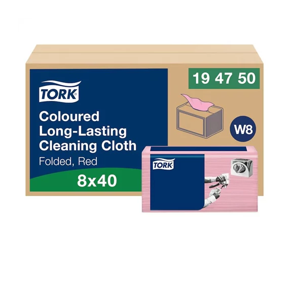 Tork Színkódolt, többször használható tisztítókendő 40 db/csomag - W8 - Piros