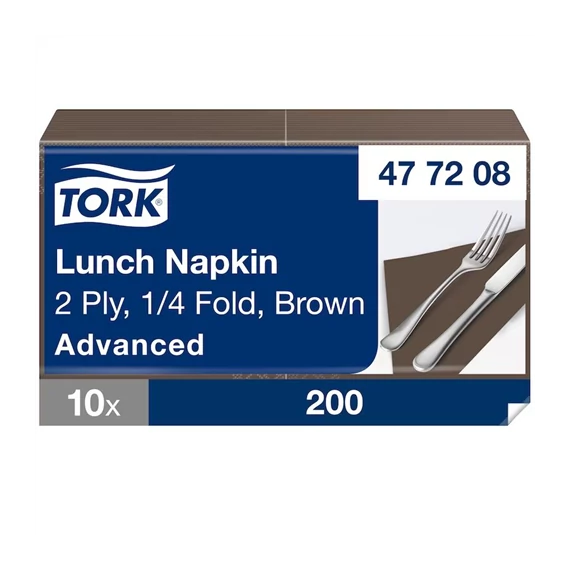 Tork papírszalvéta 2 rétegű 33x33 cm 1/4 hajtású barna, 200 lap/csomag