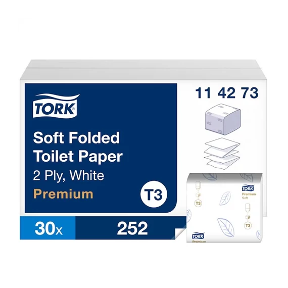 Tork Folded Soft hajtogatott toalettpapír 2 rétegű, 252x30 lap/karton - T3 - Fehér