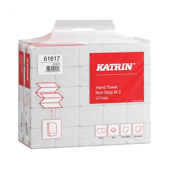 Katrin Non-Stop lapadagolású kéztörlő  2 rétegű, 160x25 lap/karton - Fehér