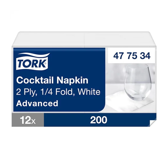 Tork Koktélszalvéta 2 rétegű 24x24 cm 200 lap/csomag - fehér