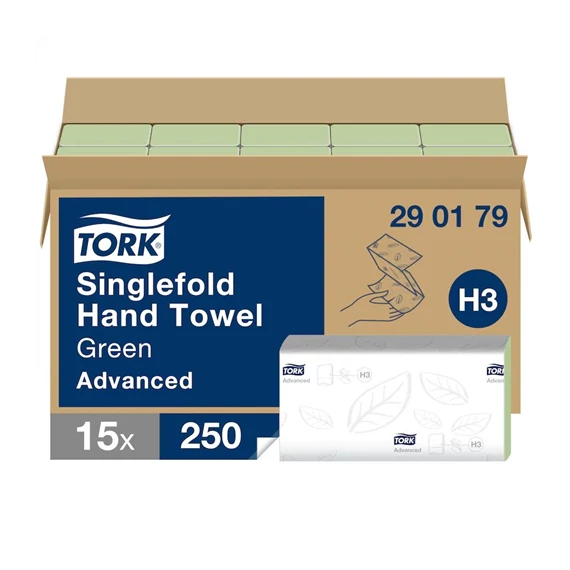Tork Singlefold kéztörlő 2 rétegű, 15x250 lap/karton - H3 - Zöld