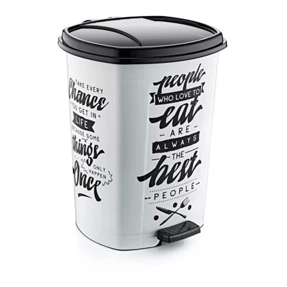 AD Műanyag pedálos szemetes, fehér/fekete mintás, GOGO 50L