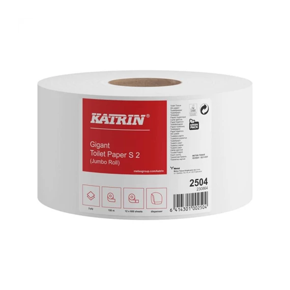 Katrin Mini Jumbo toalettpapír 2 rétegű, 150 méter/tekercs, 12 tekercs/karton - Fehér