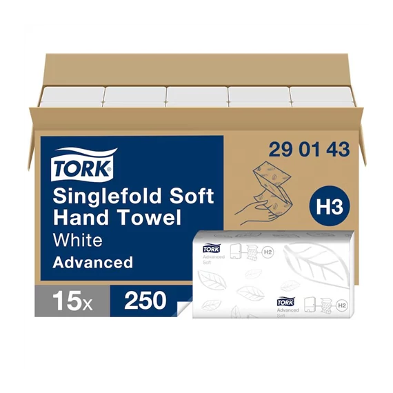 Tork Soft Singlefold kéztörlő 2 rétegű,15x250 lap/karton - H3 - Fehér