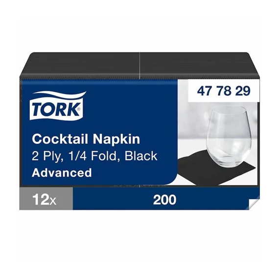Tork Koktélszalvéta 2 rétegű 24x24 cm 200 lap/csomag - fekete