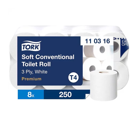 Tork Premium Kistekercses Toalettpapír, 3 rétegű, fehér, 250 lap/tekercs, 8 tekercs/csomag T4