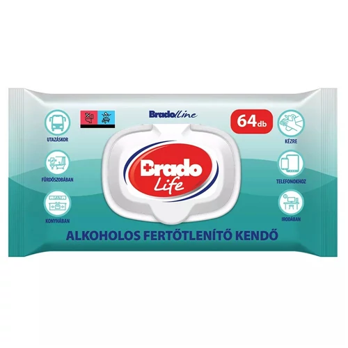 Bradochem BradoLife alkoholos fertőtlenítő kendő 64 db-os