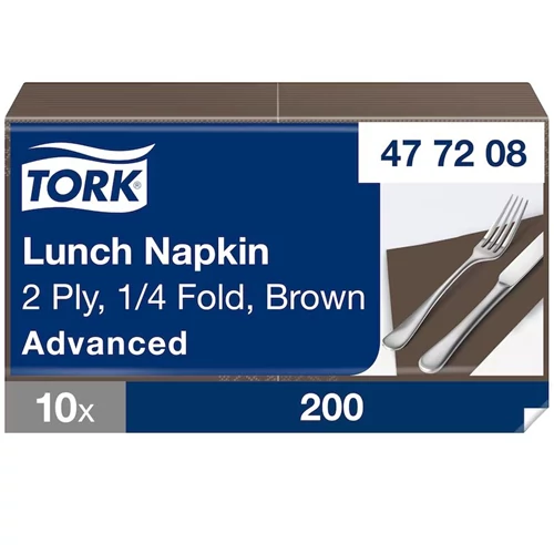 Tork papírszalvéta 2 rétegű 33x33 cm 1/4 hajtású barna, 200 lap/csomag