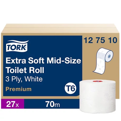 Tork Duplatekercses Extra Soft Mid-Size toalettpapír 3 rétegű, 27 tekercs/karton - T6 - Fehér