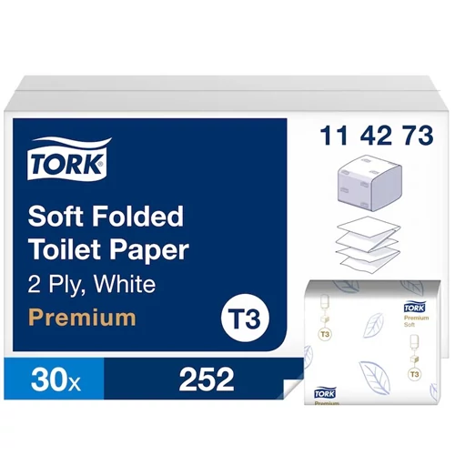 Tork Folded Soft hajtogatott toalettpapír 2 rétegű, 252x30 lap/karton - T3 - Fehér