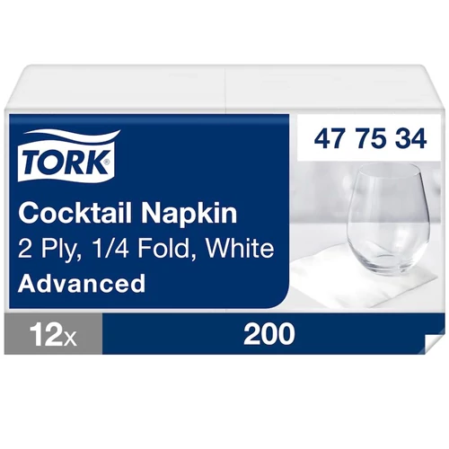 Tork Koktélszalvéta 2 rétegű 24x24 cm 200 lap/csomag - fehér