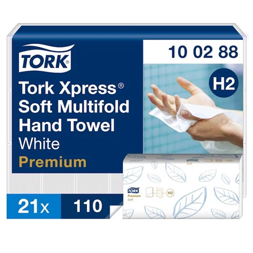 Tork Xpress® multifold Soft kéztörlő 2 rétegű, 21x110 lap/karton - H2 - Fehér