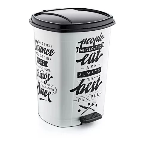 AD Műanyag pedálos szemetes, fehér/fekete mintás, GOGO 50L