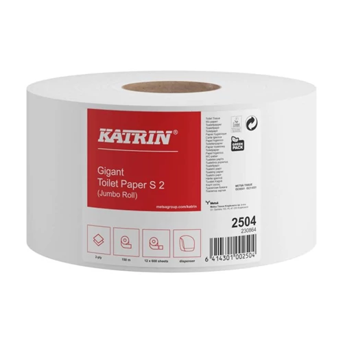 Katrin Mini Jumbo toalettpapír 2 rétegű, 150 méter/tekercs, 12 tekercs/karton - Fehér