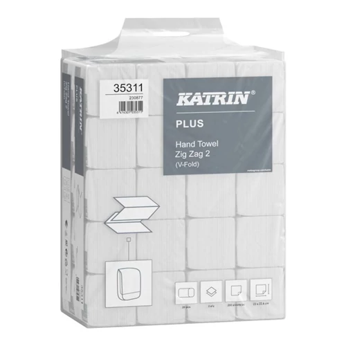 Katrin Plus Zig Zag kéztörlő 2 rétegű, 20x200 lap/karton - Fehér