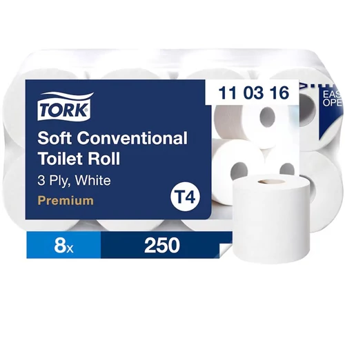 Tork Premium Kistekercses Toalettpapír, 3 rétegű, fehér, 250 lap/tekercs, 8 tekercs/csomag T4