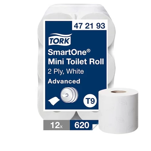Tork SmartOne® mini tekercses toalettpapír 2 rétegű, 620 lap/tekercs, 12 tekercs/karton - T9 - Fehér